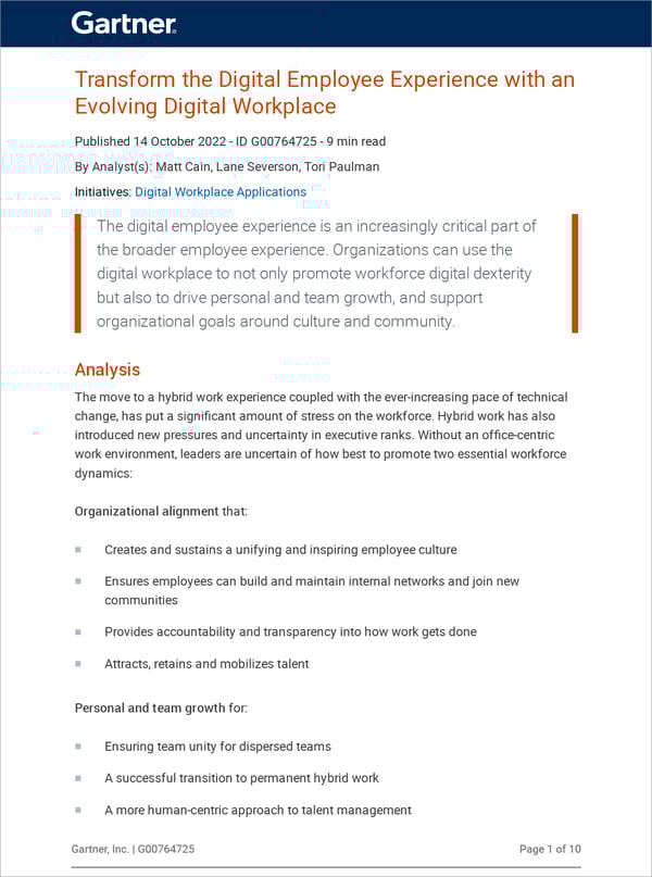 Gartner Report Transform the Digital Employee Experience with an